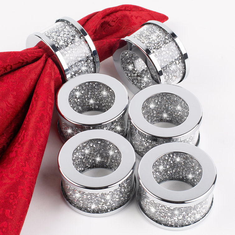 Mercer41 Aldobrando Crushed Diamond Crystal Clear Silver Napkin Rings